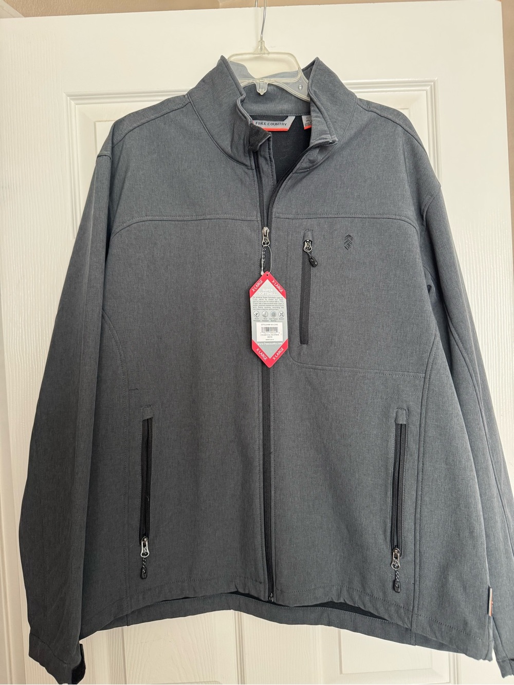NWT Free Country Gray Lightweight Softshell Jacket with Zip Pockets, XL